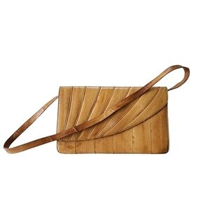 Vintage tan Eel skin leather purse handbag with long removable shoulder strap